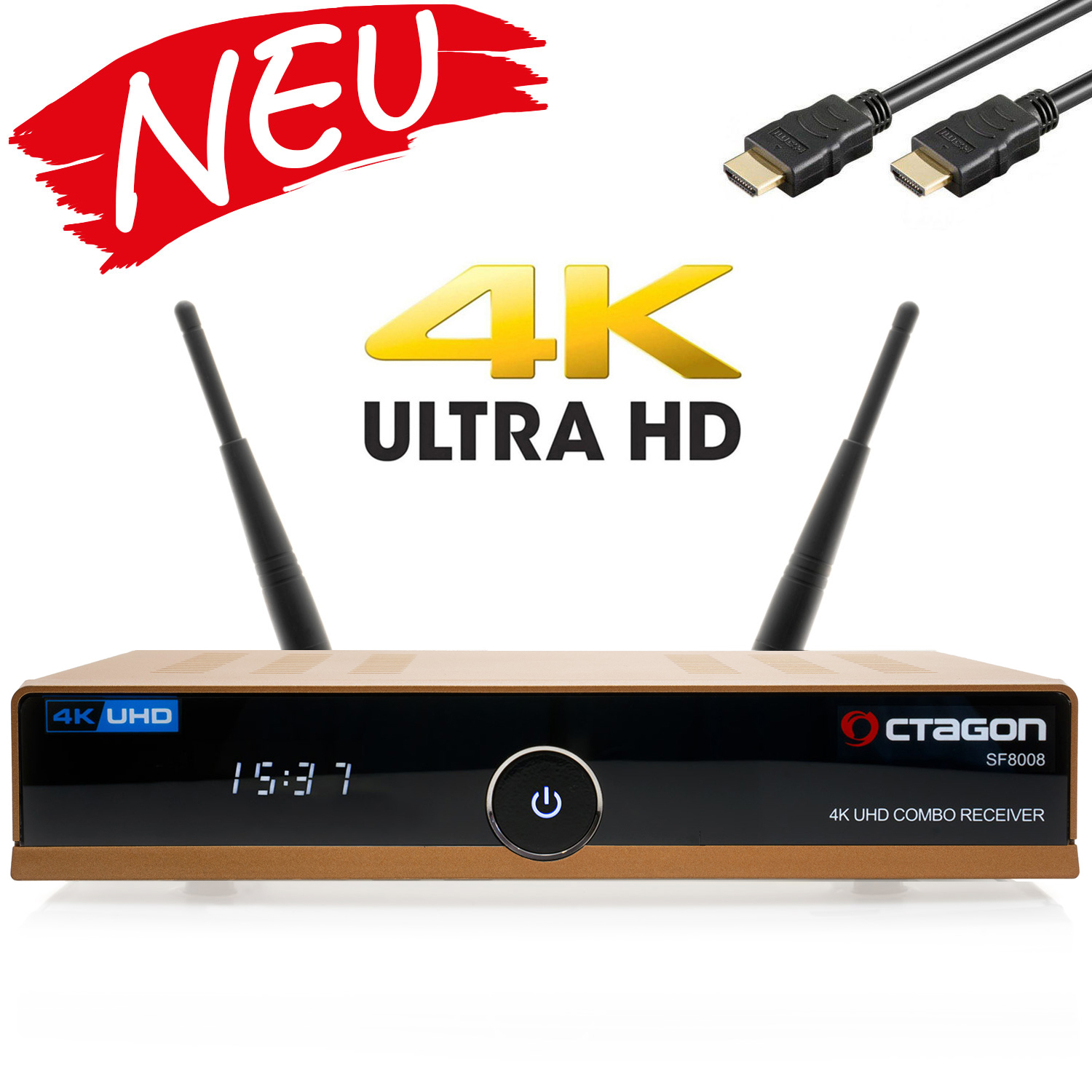 OCTAGON SF8008 UHD 4K Sat-Receiver DVB-S2X DVB-C/T2 Combo [HDR H.265 E2 Linux Dual Wifi] Gold Edition